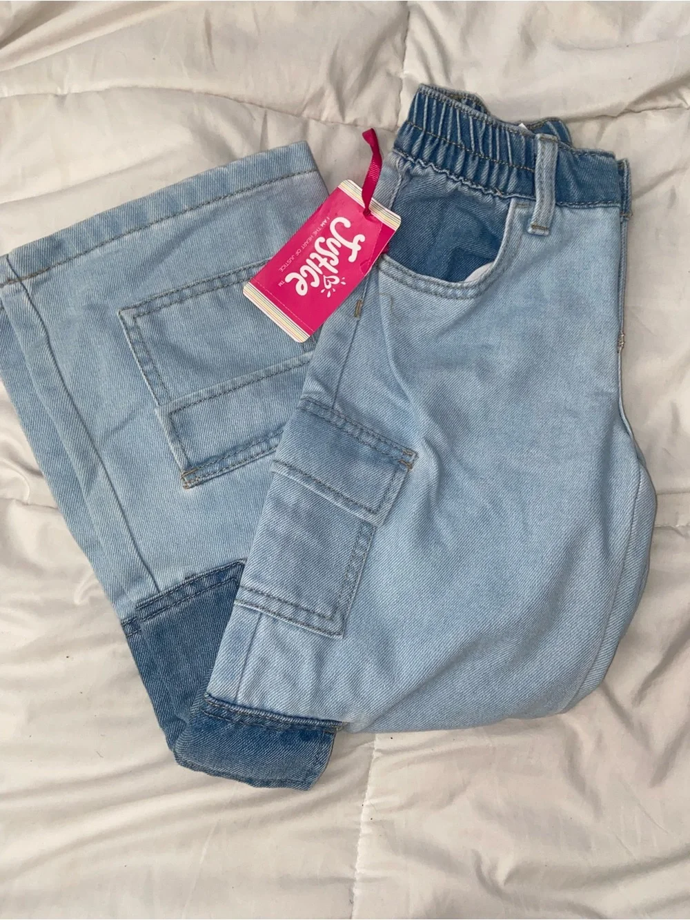 Justice Light Blue Denim Cargo Jogger Pants